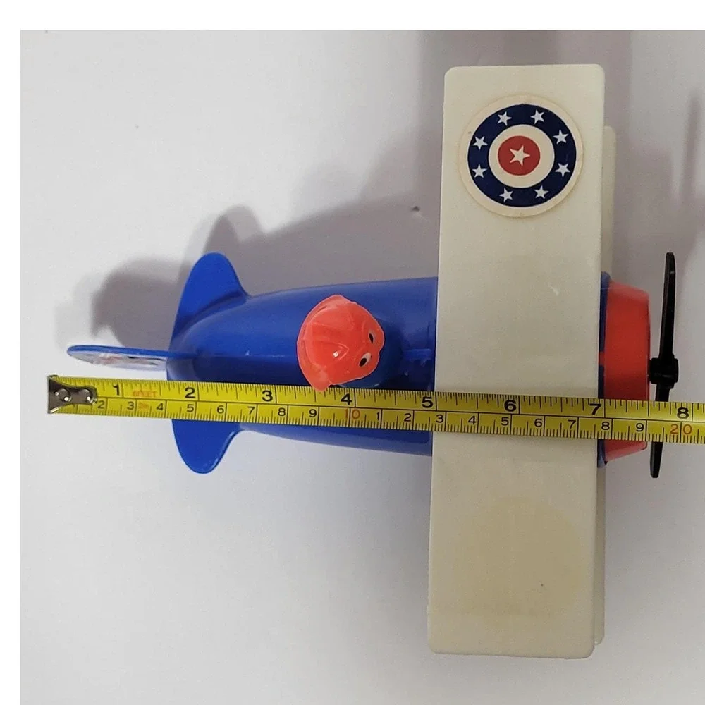 Vintage Fisher Price Little People Blue Biplane Airplane Toy with Pilot Figure